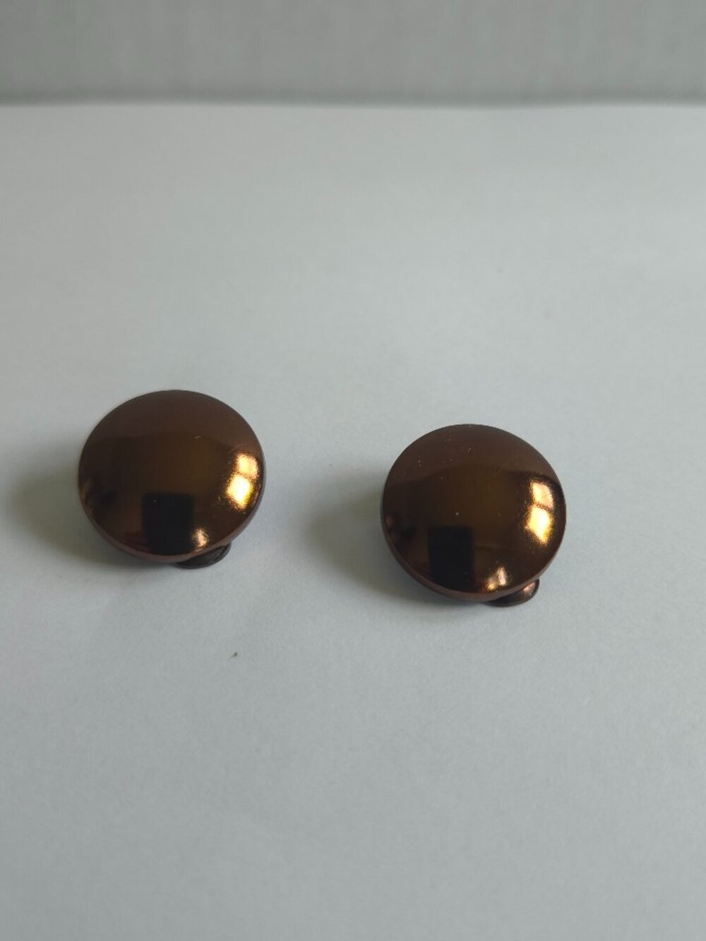 Vintage Polished Bronze Convex Statement Earrings